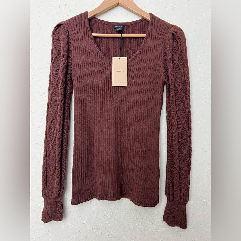 NWT Halogen Pouf Sleeve Viscose Blend Sweater Size XS